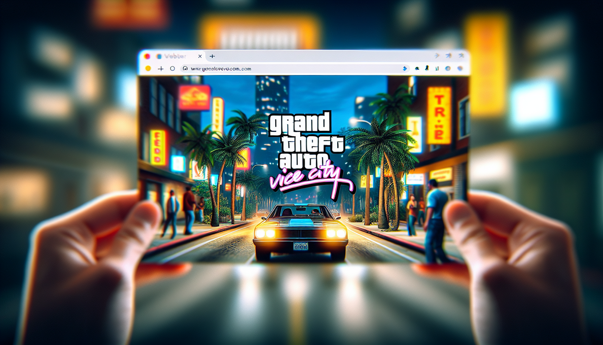 "Grand Theft Auto Vice City dimainkan di browser, konsep yang sempat diujicoba namun dibatalkan."