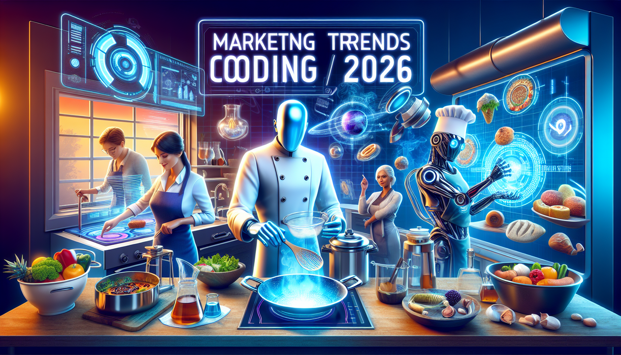 alt_text: Tren Marketing 2026 dan inovasi dalam game RPG memasak bersatu dalam tema futuristik.
